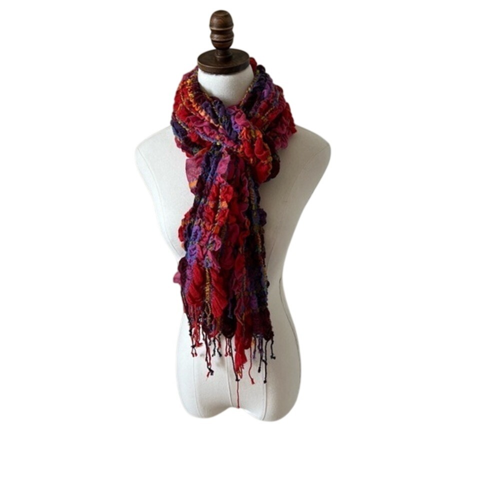 Womens Multicolor Crinkle‎ Scarf Fringe Pink Purple Red Orange Lightweight Wrap